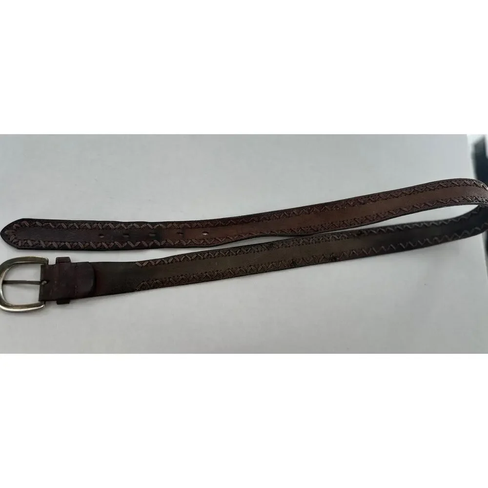 Vtg Belt Mens Cowhide Soft Leather Edge Stitch Brown Cowboy Rodeo Western Sz 40‌
